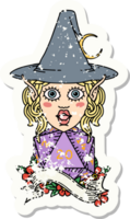 grunge sticker of a elf mage character with natural twenty dice roll png