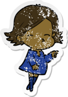 distressed sticker of a cartoon woman pointing png