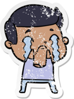 distressed sticker of a cartoon man crying png