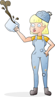 drawn cartoon female worker with coffee mug png