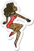 retro distressed sticker of a cartoon dancing woman png