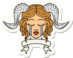 sticker of a crying tiefling with scroll banner png