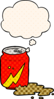 cartoon soda can with thought bubble in comic book style png