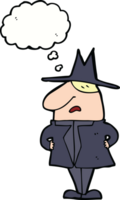 cartoon man in coat and hat with thought bubble png