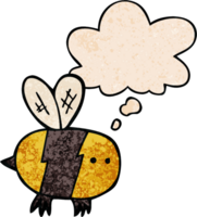 dibujos animados abeja con pensamiento burbuja en grunge textura estilo png