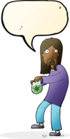 tekenfilm hippie Mens met zak van onkruid met toespraak bubbel png