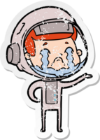 distressed sticker of a cartoon crying astronaut png