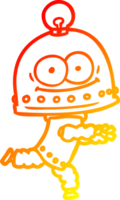 warm gradient line drawing of a happy carton robot with light bulb png