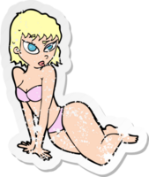 Retro-Distressed-Aufkleber einer Cartoon-sexy Frau in Unterwäsche png