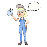 drawn thought bubble cartoon woman in dungarees png