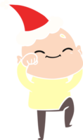 happy hand drawn flat color illustration of a bald man wearing santa hat png