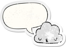 mignonne dessin animé nuage avec discours bulle affligé affligé vieux autocollant png