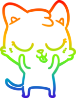 rainbow gradient line drawing of a cartoon cat png