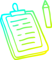 cold gradient line drawing of a cartoon clip board png