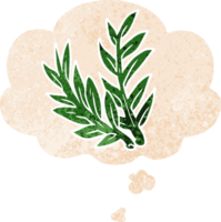 dessin animé plante avec pensée bulle dans grunge affligé rétro texturé style png