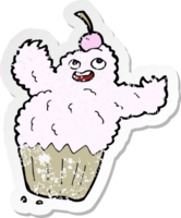 pegatina retro angustiada de un monstruo de cupcake de dibujos animados png