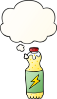 dibujos animados soda botella con pensamiento burbuja en suave degradado estilo png