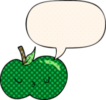 cartoon cute apple with speech bubble in comic book style png