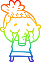 rainbow gradient line drawing of a cartoon crying woman png