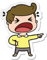 sticker of a cartoon shouting man pointing finger png