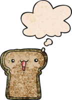 cute cartoon toast with thought bubble in grunge texture style png