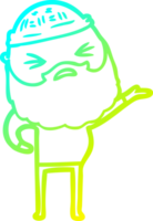 cold gradient line drawing of a cartoon man with beard png