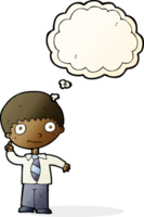 cartoon school boy with idea with thought bubble png