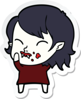 sticker of a cartoon vampire girl with blood on cheek png