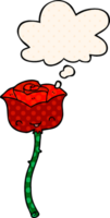 cartoon rose with thought bubble in comic book style png
