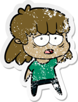 distressed sticker of a cartoon tired woman png