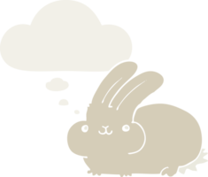 cartoon rabbit with thought bubble in retro style png