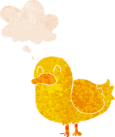 cartoon duck with thought bubble in grunge distressed retro textured style png