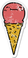 distressed sticker of a quirky hand drawn cartoon happy ice cream png