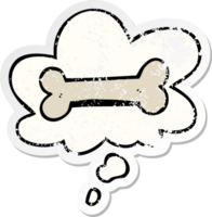 cartoon bone with thought bubble as a distressed worn sticker png