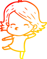 warm gradient line drawing of a cartoon woman dancing png