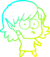 cold gradient line drawing of a cartoon elf girl waving png