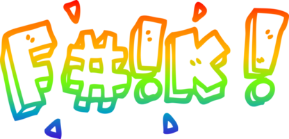 rainbow gradient line drawing of a cartoon swear word png