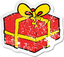 retro noodlijdende sticker van een cartoon kerstcadeau png