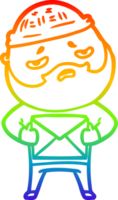 rainbow gradient line drawing of a cartoon worried man with beard png