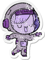 distressed sticker of a cartoon astronaut woman png