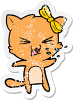 distressed sticker of a cartoon cat png