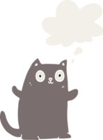 cartoon cat with thought bubble in retro style png