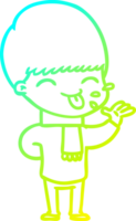 cold gradient line drawing of a cartoon boy sticking out tongue png