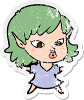 distressed sticker of a pretty cartoon elf girl png