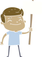 happy flat color style cartoon man with placard png