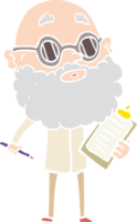 flat color style cartoon curious man with beard and sunglasses png