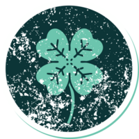 iconic distressed sticker tattoo style image of a 4 leaf clover png