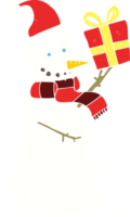 flat color illustration of snowman holding present png