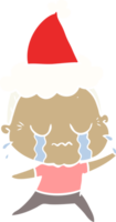 hand drawn flat color illustration of a crying old lady wearing santa hat png