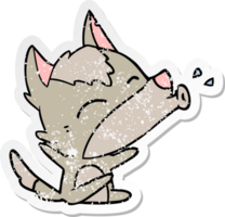 distressed sticker of a howling wolf cartoon png